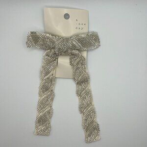 A New Day Clip on Bow - Gold/Off White Sequin Hair Accessory